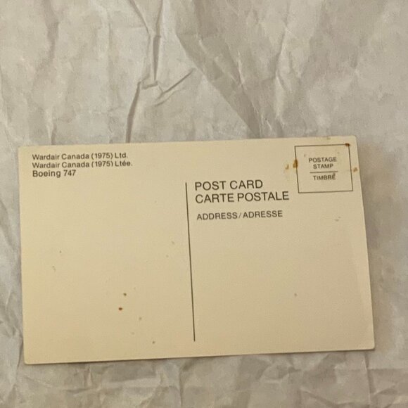 VINTAGE POSTCARD - WARDAIR BOEING 747 (1975) - Picture 2 of 2
